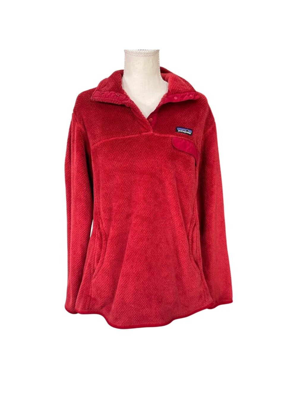 Patagonia Women's Retooled Snap T Synchilla Deep Pile Pullover Red Size XL
